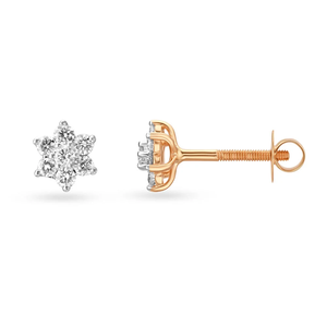 Boucles d'oreilles clous fleur en diamant de laboratoire taille ronde, or massif 14 carats, bijoux minimalistes pour usage quotidien pour femme, boucles d'oreilles clous en diamant en grappe - Product Image 3