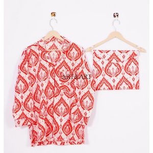 ชุดนอนผ้าฝ้ายลายพิมพ์ลายดอกไม้สไตล์อินเดีย ชุดนอนลายเพสลีย์ ชุดนอนพิมพ์ลายดอกไม้ด้วยมือ ชุดนอนสำหรับผู้หญิง ขายส่ง - Product Image 3