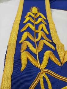 Tablier de cérémonie maçonnique brodé à la main avec fil de bullion, ruban moiré blanc, turquoise et bleu – Artisanat de qualité supérieure d'Inde - Product Image 6