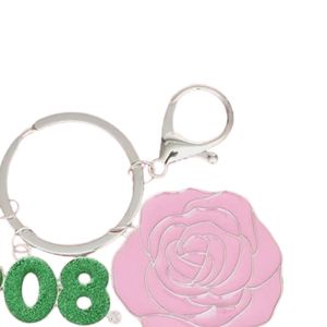 Llavero y Clip para Bolso con Flor Rosa y Verde 1908, Accesorio Decorativo de Moda para Mujer, Regalo para Bolso de Mano, Viajes y Uso Diario - Product Image 3
