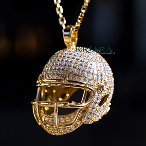 Colgante de Casco de Fútbol Americano con Diamantes Cultivados en Laboratorio, Chapado en Oro de 22K y Plata 925 para Hombre, Joyería Hip Hop para Uso Diario - Product Image 2