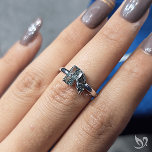 <b>Emerald</b> and Pear Cut Green Lab Grown Diamond Toi et Moi Engagement <b>Ring</b> 925 Sterling <b>Silver</b> Two Stone Minimal Ready To Ship <b>Ring</b> - Product Image 5