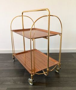 Contemporary Metal Serving <b>Trolley</b> with Storage Basket and Wheels for Fruits Vegetables Drinks and Kitchen Items - Product Image 5