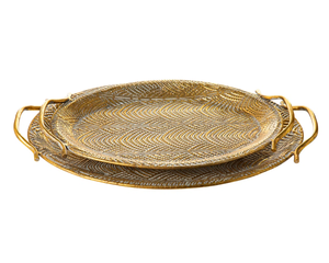 Plateaux de service alimentaire design en laiton vintage Plateaux de service en métal antique avec poignées pour la maison et le restaurant Plateaux de service uniques - Product Image 6