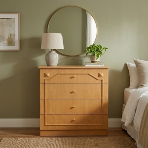Cómoda Moderna de Madera de Roble Natural con 4 Cajones de Almacenamiento, Acento Geométrico, Mueble Alto para Dormitorio o Sala de Estar - Product Image 5