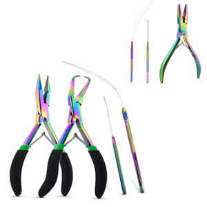 Brand Quality 4 Pcs Professional Stainless Steel & Plastic Hair <b>Extension</b> & <b>Beading</b> Tool Kit with Needle Hook Custom Packaging - Product Image 2