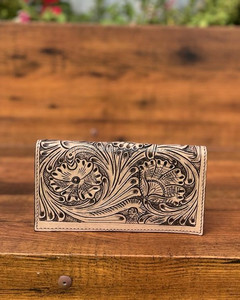 ใหม่จริงHandcrafted TooledหนังBifold Clutchesผู้หญิงออกแบบกระเป๋าสตางค์ร้อนขายTooledหนังที่ไม่ซ้ํากันสไตล์กระเป๋าสตางค์ - Product Image 5