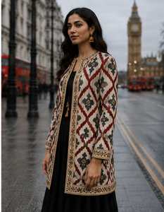 Women's Winter <b>Jacket</b> with Hand Embroidered Suzani Design <b>White</b> Fabric Bridesmaid Gift or Women's Clothing OEM ODM Bulk Sale - Product Image 2