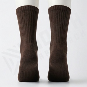 Brown Crew <b>Socks</b> Solid Color Knitted Cotton Breathable Daily Wear Adult Autumn Casual <b>Socks</b> - Product Image 2