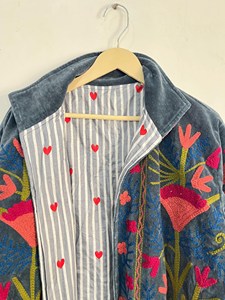 Boho Floral Long Suzani Embroidered <b>Velvet</b> Jacket <b>Women's</b> Artisan Handmade Vintage Ethnic Full Sleeve Long Winter <b>Coat</b> - Product Image 4