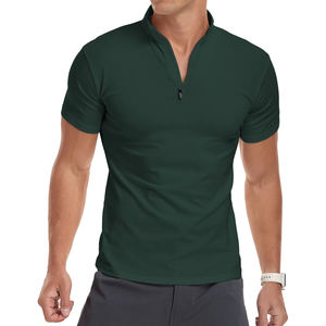 Camiseta ligera de algodón con cremallera de un cuarto, camisa informal profesional para negocios, diseño de cuello tipo jersey, camiseta de secado rápido para hombre - Product Image 3