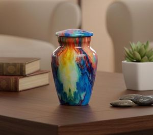 Handmade <b>Ceramic</b> Teardrop Urn Multicolor Swirl Design Pet Casket Memorial Vase Durable Crafted for Pet Memorials - Product Image 1