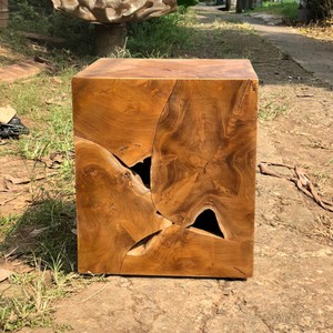 Natural Teak Root Cube <b>Stool</b> Solid Wood Square Seating Durable EcoFriendly Rustic Design for LivingRoom Apartment Hospital Patio - Product Image 2