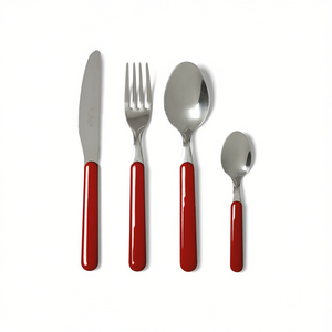 Set di posate Excelsa 24 pezzi in acciaio con manico rosso, stile moderno - Product Image 3
