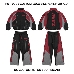 Lightweight Polyester Windbreaker <b>Suit</b> 300 Grams <b>Red</b> Black Gray Color Panel Design Custom Heat-Transfer Printed Winter Casual - Product Image 1