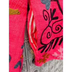 Cárdigan de punto rosa bordado estilo bohemio para mujer, suéter oversize floral hecho a mano - Product Image 4