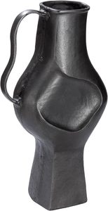 Jarrón de Mesa Negro Moderno con Acento Botánico, Diseño Industrial, Forma Escultural, Forma Geométrica Decorativa - Product Image 3