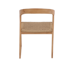Chaise de salle à manger d'extérieur de style mid-century en teck et rotin synthétique tressé pour hôtel - Product Image 3