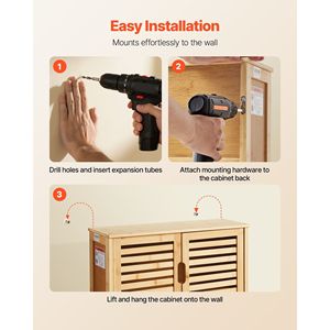 Armadietto da Bagno a Parete con Ripiani Regolabili, 3 Livelli di Altezza, 2 Ante, per Stoccaggio WC e Medicinali - Product Image 6