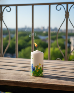 Bougie pilier en cire de soja peinte à la main de qualité supérieure, motif floral, bougie artistique écologique, décoration intérieure, intérieurs modernes classiques, Noël, Pâques - Product Image 2