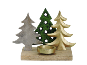 Porte-bougie décoratif en métal mélangé pour sapin de Noël avec base en bois, centre de table festif - Product Image 4