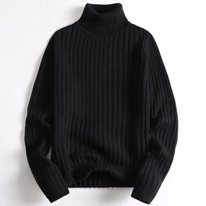 Suéter de Cuello Alto para Hombre, Blanco, de Punto Acanalado, Manga Larga, Color Sólido, Estilo Invernal, 100% Acrílico, Corte Regular - Product Image 2
