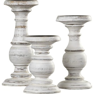 Ensemble de 3 bougeoirs en bois blanc vieilli, base carrée, pour décoration intérieure - Product Image 2