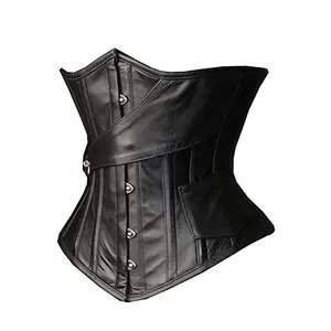 皮革女式蒸汽朋克哥特式钢骨下胸围腰部训练紧身胸衣高品质新到货黑色