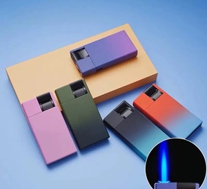 Briquet à gaz moderne en métal avec logo personnalisé, coupe-vent, rechargeable au butane, torche à jet pour cigares, cigarettes, fêtes, allume-feu de sécurité - Product Image 1
