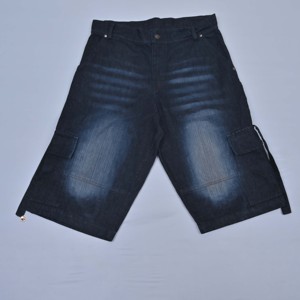 Shorts cargo en denim bleu foncé pour homme, de haute qualité, sur mesure, taille mi-haute, fermeture boutonnée, style décontracté avec poches latérales, tissu en coton tissé - Product Image 5