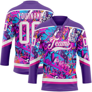 Maillot de hockey sur glace personnalisé, col en V, impression sublimée, évacuation de l'humidité, unisexe adulte, manches trois quarts, vêtements de sport d'hiver - Product Image 4