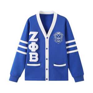 Cardigan en polaire bleu Zeta Phi Beta, broderie chenille, vêtements de sororité grecque, unisexe, coton premium, boutonné - Product Image 1