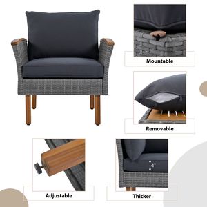 Set di Mobili da Esterno in Rattan a 9 Pezzi con Gambe in Legno di Acacia e Piano in PE Rattan, Vecchio SKU FF201208AAE - Product Image 3