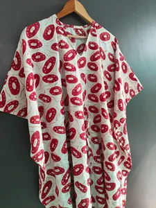 Vestido maxi caftán bohemio chic con estampado a mano, cuello en V, corte holgado para mujer, ropa de algodón para resort, vestido informal de verano - Product Image 4