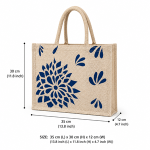 Sac fourre-tout en jute écologique avec imprimé floral, sac de courses réutilisable, design bicolore - Product Image 3