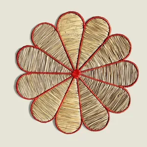 Flower Shaped Seagrass Placemat Red Border Woven Straw Table <b>Mat</b> Sunflower Coaster Decorative Charger <b>Plates</b> Boho Wall Basket De - Product Image 1