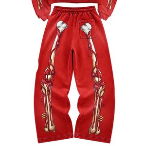 Conjunto de Sudadera con Capucha y Pantalones Deportivos para Hombre, Marca Protect Style Apparels, Estampado de Esqueleto Rojo, Transpirable, Poliéster/Algodón, Estilo Urbano, FRENCH TERRY - Product Image 5