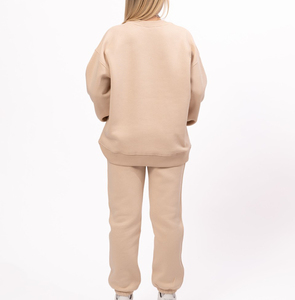 Custom Winter Solid Lace Women's Two Piece Sweatshirt and Sweatpants <b>Set</b> 100% Cotton Boxy Crop Pullover Sweatshirt & <b>Jogger</b> <b>Set</b> - Product Image 4