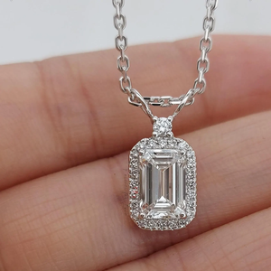 <b>Emerald</b> Cut Cubic Zirconia <b>Pendant</b> Necklace Rhodium Plated Stainless Steel Box Chain Women's Classic Everyday Jewelry - Product Image 2
