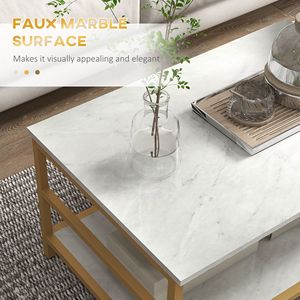 Set of 2 <b>White</b> Faux Marble Top <b>Coffee</b> <b>Tables</b> Rectangle & Round Storage Shelves for Living Room Center <b>Table</b> Set - Product Image 6