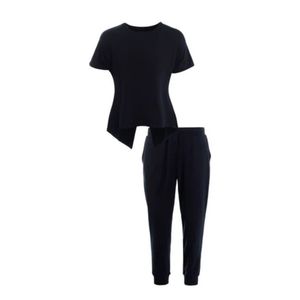 Black Jogger <b>Set</b> Women's Casual Tracksuit Optional Embroidery Sweatshirt and Pants <b>Two</b> <b>Piece</b> <b>Lounge</b> Wear Sportswear Apparel - Product Image 2