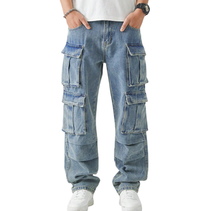 Pantalones Cargo de Mezclilla Casuales para Hombre, Corte Regular, Multibolsillos, Detalle de Botones, Lavado Medio, Secado Rápido, Transpirables, 100% Algodón, Peso Medio - Product Image 2