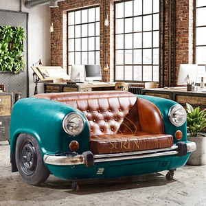 Sofá Industrial Indio SUREN SPACE SS3880A de Jodhpur con Tapicería de Cuero Genuino sobre Estructura de Hierro y Opciones Personalizadas - Product Image 1