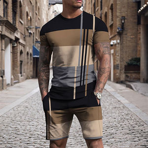 Conjunto Deportivo para Hombre, Shorts de Verano, Camiseta de Felpa Francesa, Pantalones Cortos Deportivos, Chándal Informal, Camiseta 100% Algodón con Shorts, Conjunto de Dos Piezas - Product Image 2