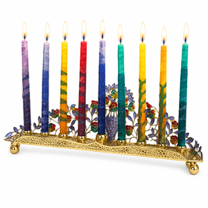 New Vision Wholesale Handmade Floral Hanukkah Menorah Brass Candle Holder Colorful Enamel <b>Flower</b> Design Judaica Holiday - Product Image 4