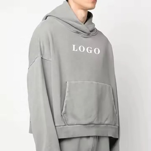 Fleece 500 Gsm Alta calidad Baggy Cropped Hoodie Hombres Sudadera con capucha gráfica en blanco French Terry 100% Cotton Oversized Heavyweight Hoodie - Product Image 4