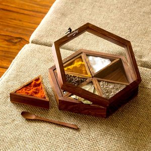 Wooden Spice & Nut <b>Grinder</b> Lid Floral Design Eco-Friendly Dishwasher Safe Dust Resistant 6-Com Square <b>Herb</b> Storage Container - Product Image 6