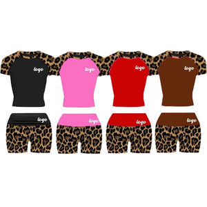 Nuevo Conjunto Básico Personalizado con Logotipo, Camisetas de Spandex con Estampado de Leopardo para Mujer, Conjunto de Dos Piezas, Estampado de Guepardo, Cuello Redondo, Corte Ajustado, Ecológico - Product Image 2