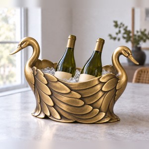 Cubo de hielo de latón antiguo hecho a mano con forma de cisne, enfriador de vino de latón fundido con cabezas de cisne, tina de lujo para bebidas, decoración de bar. - Product Image 1