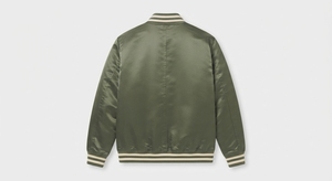 Chaqueta Varsity Impermeable de Satén Verde Oliva para Hombre, Cuello Alto, Cierre de Botones, Ropa Exterior Casual de Invierno - Product Image 3